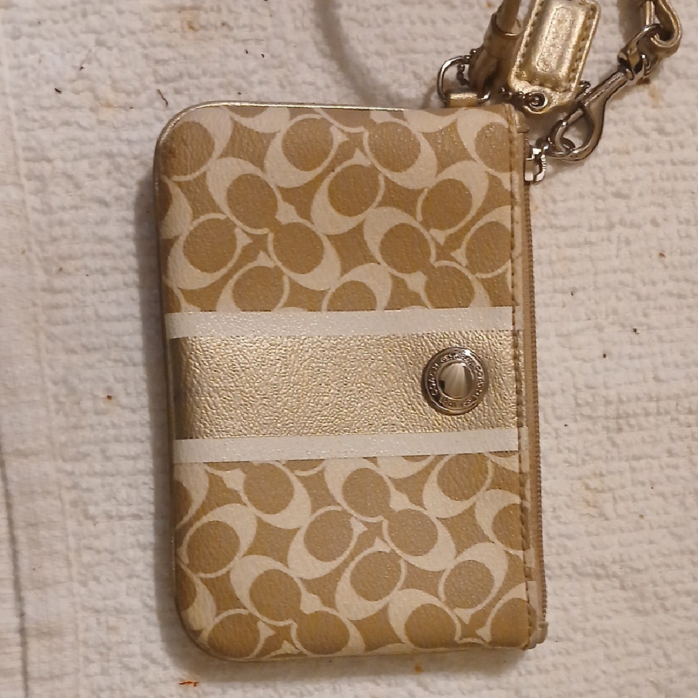 Coach Gold and Tan Signature Wallet